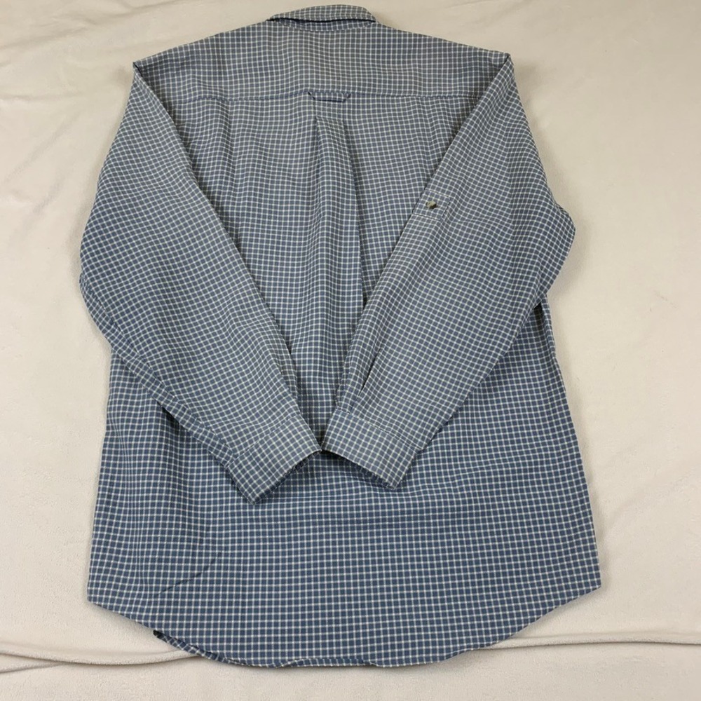 LL Bean Mens Medium Tall Blue Check Long Sleeve Button Down Shirt 0GR89 Pocket - Picture 8 of 9